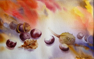 Painting titled "Récolte d'automne" by Anita Bruzzo, Original Artwork, Watercolor