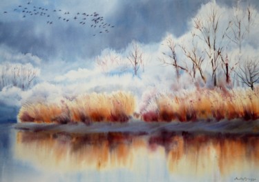 Painting titled "Migration" by Anita Bruzzo, Original Artwork, Watercolor