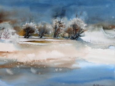 Peinture intitulée "Givre sur le lac" par Anita Bruzzo, Œuvre d'art originale, Aquarelle