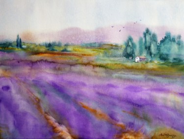 Peinture intitulée "Horizon violet" par Anita Bruzzo, Œuvre d'art originale, Aquarelle
