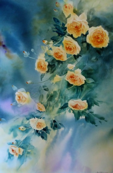 Peinture intitulée "Cascade" par Anita Bruzzo, Œuvre d'art originale, Aquarelle