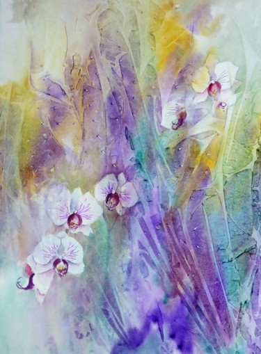 Peinture intitulée "Cactus et orchidée" par Anita Bruzzo, Œuvre d'art originale, Aquarelle