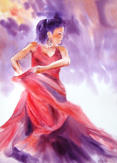 Peinture intitulée "Rouge passion" par Anita Bruzzo, Œuvre d'art originale, Aquarelle