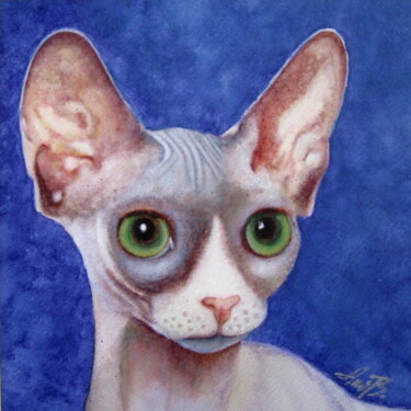 Peinture intitulée "Sphynx Cat" par Anita Burnaz, Œuvre d'art originale, Aquarelle
