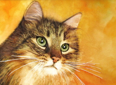 Painting titled "Cat" by Anita Burnaz, Original Artwork, Watercolor