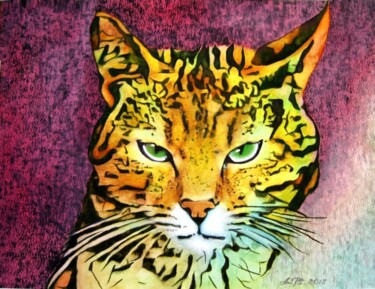 Картина под названием "Street Art Cat" - Anita Burnaz, Подлинное произведение искусства, Акварель