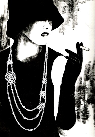 Schilderij getiteld "Retro Woman" door Anita Burnaz, Origineel Kunstwerk, Inkt