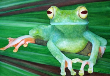 Painting titled "Froggy" by Anita Burnaz, Original Artwork, Watercolor