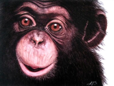 Painting titled "Monkey - Chimpanzee…" by Anita Burnaz, Original Artwork, Tempera