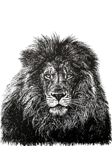 Painting titled "Lion" by Anita Burnaz, Original Artwork, Ink