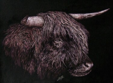 Painting titled "Buffalo" by Anita Burnaz, Original Artwork, Watercolor