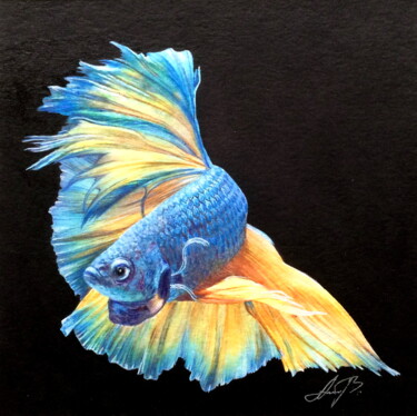 Картина под названием "Betta fish II" - Anita Burnaz, Подлинное произведение искусства, Акварель