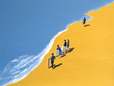 Painting titled "Surfers" by Anita Burnaz, Original Artwork, Oil Mounted on Wood Stretcher frame