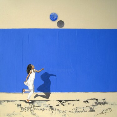 Painting titled "Blue playing" by Anita Burnaz, Original Artwork, Oil