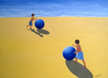 Painting titled "Sandy Ball Race" by Anita Burnaz, Original Artwork, Oil