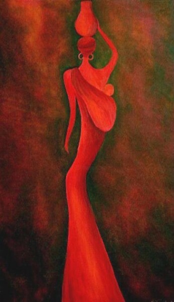Malerei mit dem Titel "red africana" von Anita Burnaz, Original-Kunstwerk