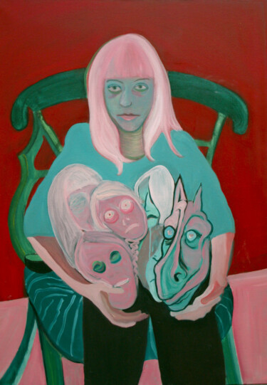 Pittura intitolato "Self-Portrait with…" da Anita Machura, Opera d'arte originale, Olio