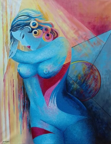 Painting titled "La femme bleue" by Anita Setti, Original Artwork, Oil