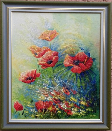 Painting titled "Coquelicots" by Anita Setti, Original Artwork, Oil