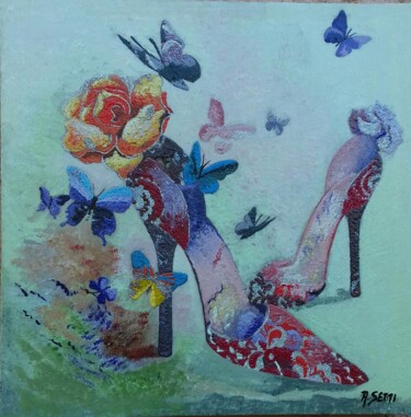 Painting titled "Les chaussures rouge" by Anita Setti, Original Artwork, Acrylic Mounted on Wood Stretcher frame