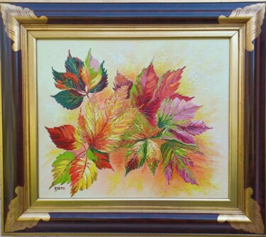 Painting titled "Feuilles d'automne" by Anita Setti, Original Artwork, Oil Mounted on Wood Stretcher frame