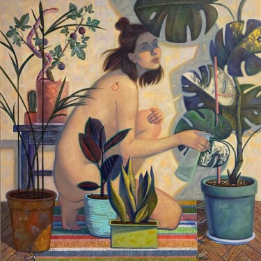 Painting titled "Райский сад" by Anita Turadzhanova, Original Artwork, Oil