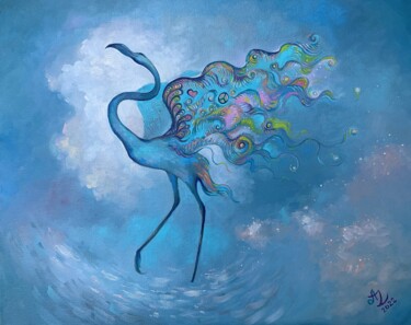 Painting titled "Blue Flamingo" by Anita Zotkina, Original Artwork, Oil
