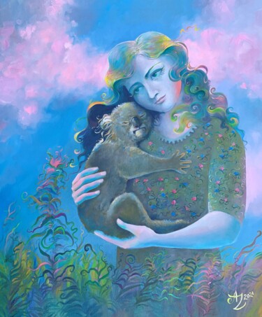 Schilderij getiteld "Little Koala" door Anita Zotkina, Origineel Kunstwerk, Olie
