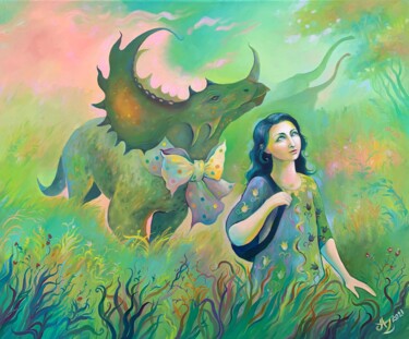 Картина под названием "Walking with Dinosa…" - Anita Zotkina, Подлинное произведение искусства, Масло