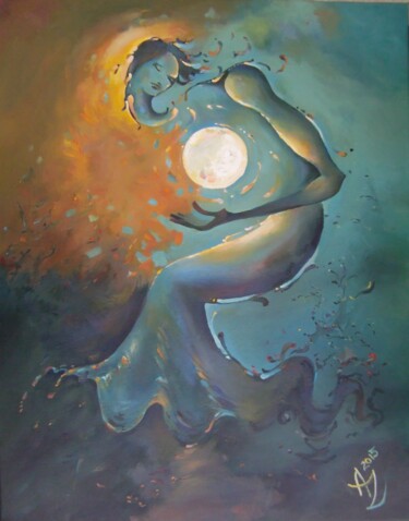 Painting titled "Moony Night" by Anita Zotkina, Original Artwork, Oil