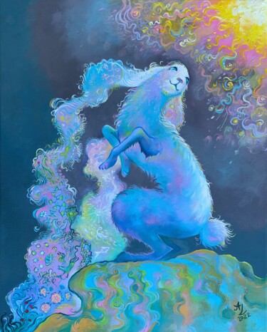 Painting titled "Dreamy Rabbit" by Anita Zotkina, Original Artwork, Oil