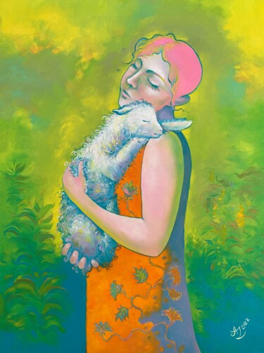 Schilderij getiteld "Lamb" door Anita Zotkina, Origineel Kunstwerk, Olie