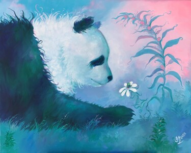 Painting titled "Panda and Bee" by Anita Zotkina, Original Artwork, Oil