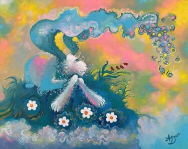 Painting titled "Easter Rabbit" by Anita Zotkina, Original Artwork, Oil