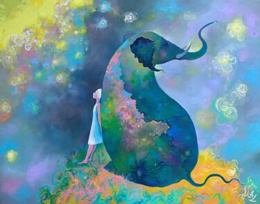 Schilderij getiteld "Elephant" door Anita Zotkina, Origineel Kunstwerk, Olie