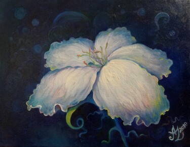 Pittura intitolato "White Flower" da Anita Zotkina, Opera d'arte originale, Olio