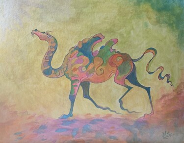 Dessin intitulée "Camel following the…" par Anita Zotkina, Œuvre d'art originale, Aquarelle