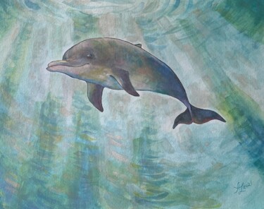 Dessin intitulée "Dolphin" par Anita Zotkina, Œuvre d'art originale, Aquarelle