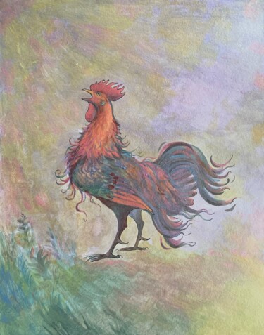 Dessin intitulée "Rooster" par Anita Zotkina, Œuvre d'art originale, Aquarelle