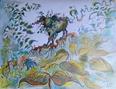 Zeichnungen mit dem Titel "Jungle being" von Anita Zotkina, Original-Kunstwerk, Aquarell