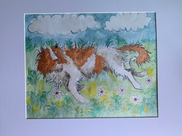 Drawing titled "Relaxing Dog" by Anita Zotkina, Original Artwork, Watercolor