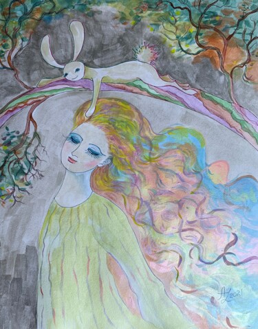 Disegno intitolato "While rabbit inspir…" da Anita Zotkina, Opera d'arte originale, Acquarello
