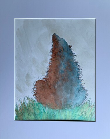 Dessin intitulée "Curious Bear" par Anita Zotkina, Œuvre d'art originale, Aquarelle