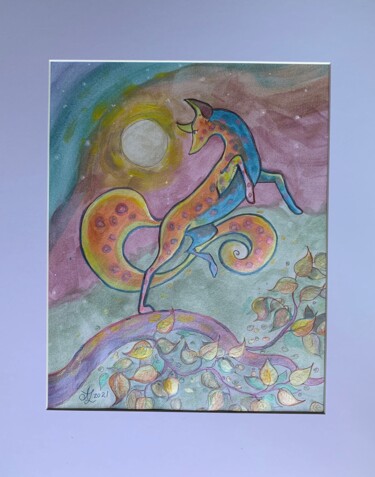 Dessin intitulée "Dancing Fox" par Anita Zotkina, Œuvre d'art originale, Aquarelle