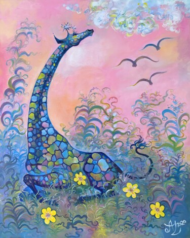 Картина под названием "Contemplating Giraf…" - Anita Zotkina, Подлинное произведение искусства, Масло