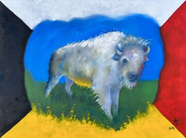 Malerei mit dem Titel "White buffalo" von Anita Zotkina, Original-Kunstwerk, Öl