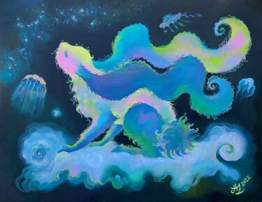 Картина под названием "Space Rabbit" - Anita Zotkina, Подлинное произведение искусства, Масло