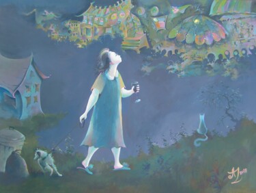 Painting titled "Evening Walk" by Anita Zotkina, Original Artwork, Acrylic
