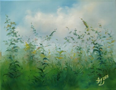 Pittura intitolato "Grass and Clouds" da Anita Zotkina, Opera d'arte originale, Olio