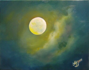 Painting titled "Silent Moon" by Anita Zotkina, Original Artwork, Oil